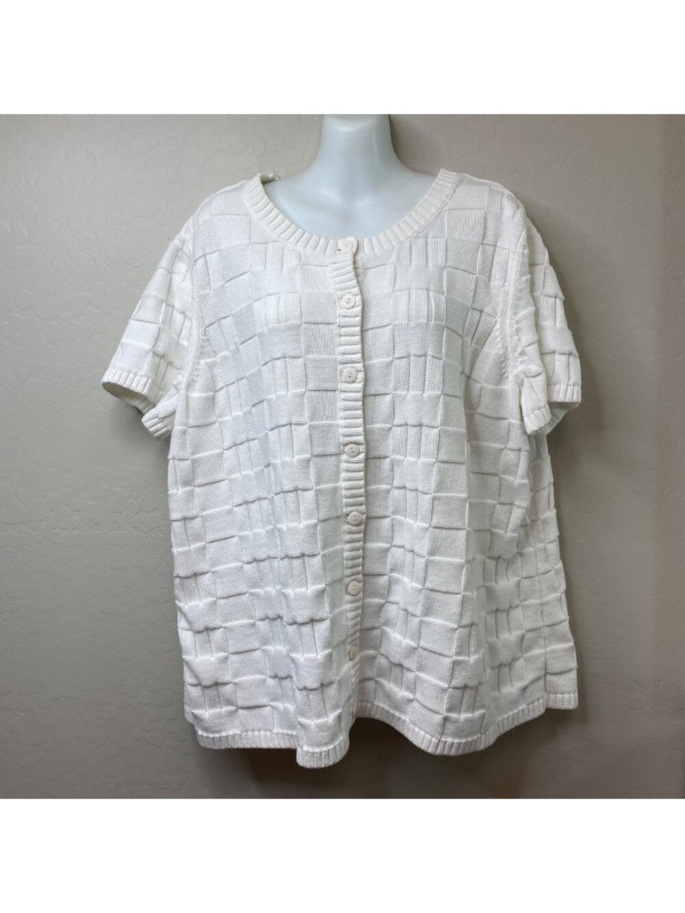C.J. Banks Womens White Button-Up Short Sleeve Knit Cardigan Sweater Size 2XL